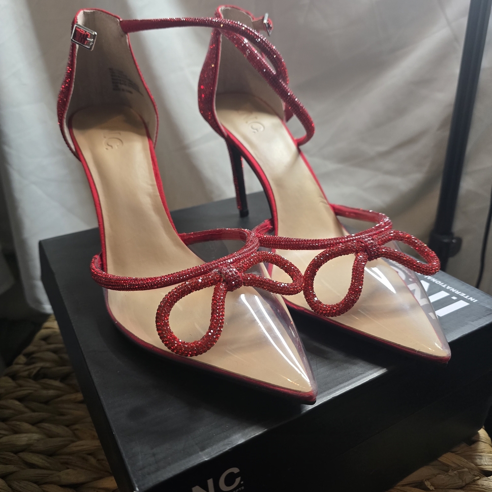 INC International Concepts Red Bling Clear Upper Heel